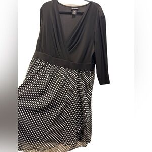 Lane Bryant Dress Long Sleeve V Neck Faux Wrap Polka Dot Skirt/Black Top SZ 20